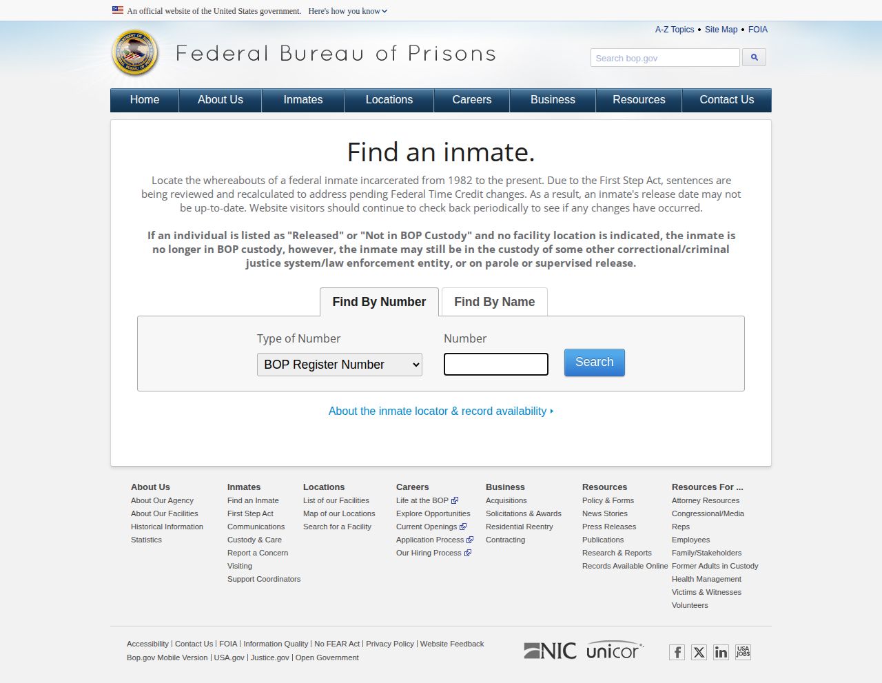 Federal BOP release lookup for a person connected to DeSoto Parish